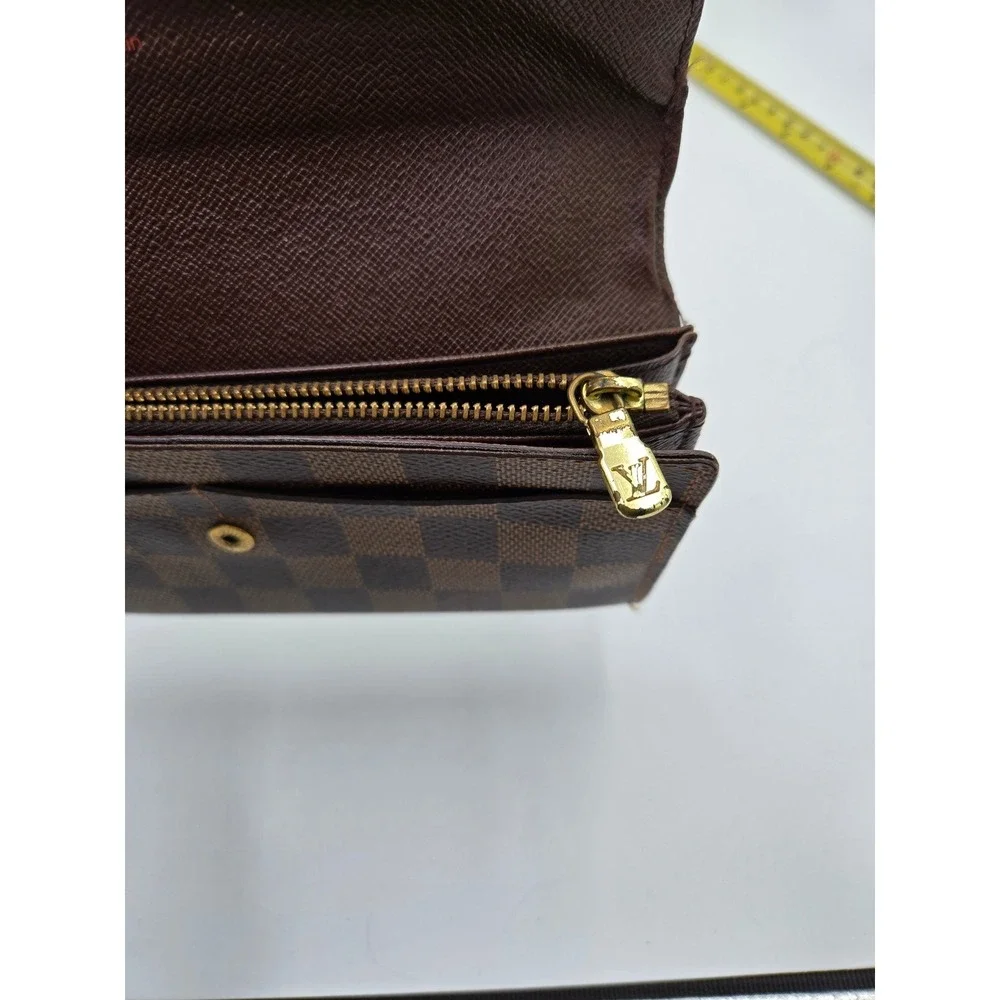 Louis Vuitton Damier Ebene Sarah Wallet Brown Checkbook Long Clutch Authentic